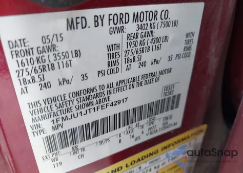 2015 Ford Expedition Xlt z USA, uszkodzony, nr VIN 1FMJU1JT1FEF42917